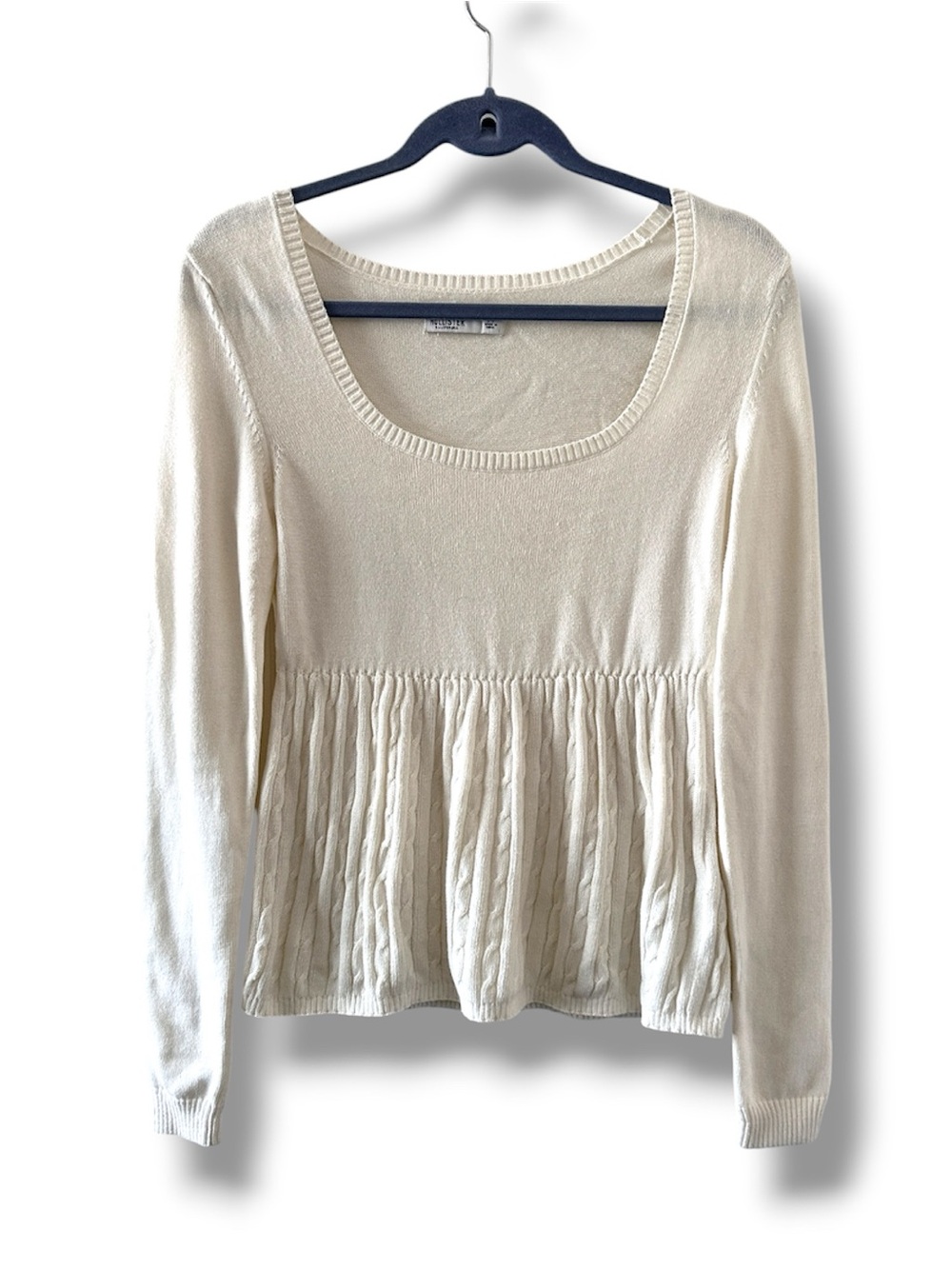 Hollister Cream Scoop Neck Peplum Cable-Knit Sweater